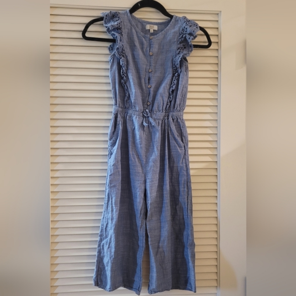True Craft - Girl's Cut-Out Denim Sleeveless Romper With Pockets
